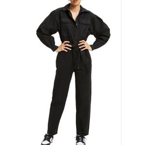 Good American Black Denim Women's Long Sleeve Jumpsuit